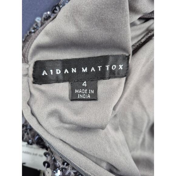 NWT Aidan Mattox Silver Fully Sequined Party Dress Long Sleeve Mini Dress Sz 4 - Picture 4 of 7